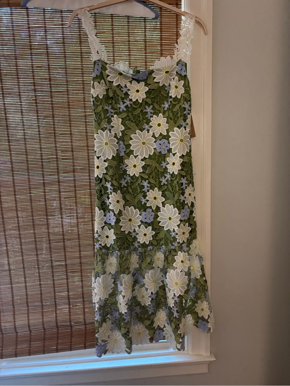 Floral Lace Midi Skirt in Olive Green and White